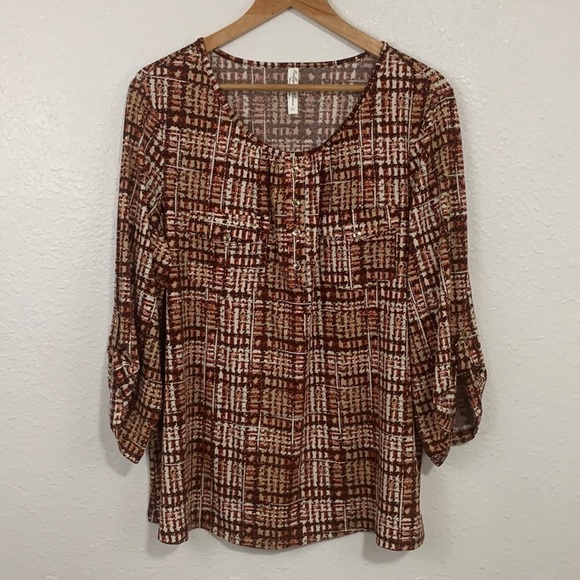 Perception Women Plaid 3/4 Sleeve Blouse Size 2X - Picture 2 of 6